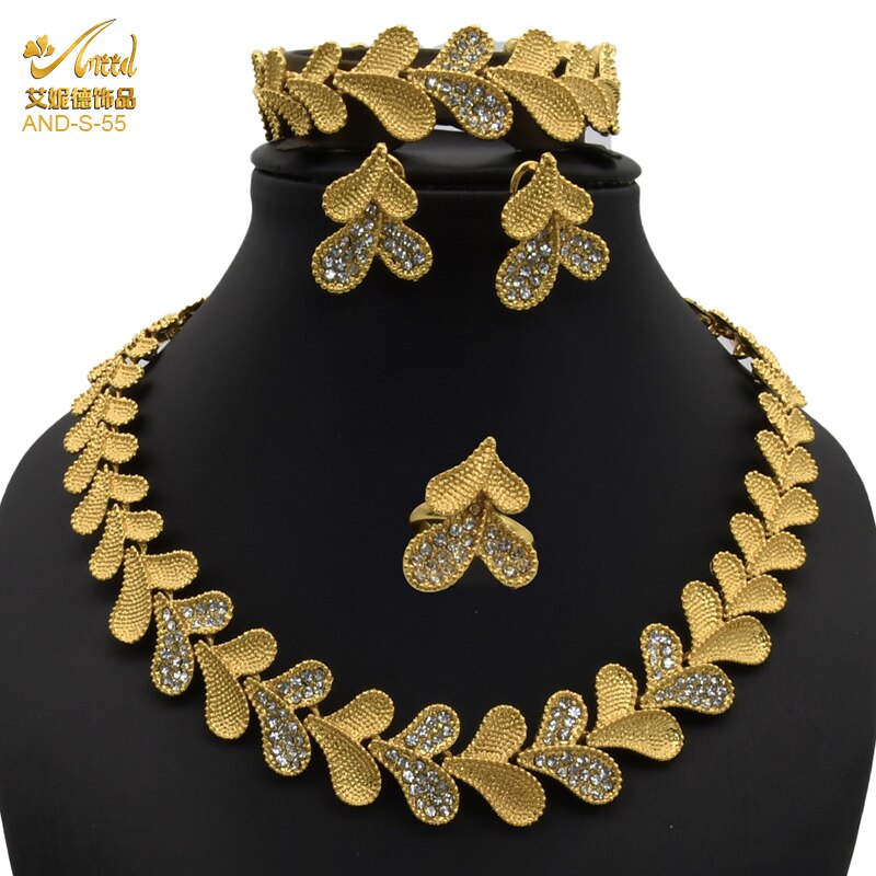 Nigerian Wedding Jewelry Set Gold Plated Dubai African Chokers Necklace Earrings Rings Fashion Bridal Jewellery Sets For Women