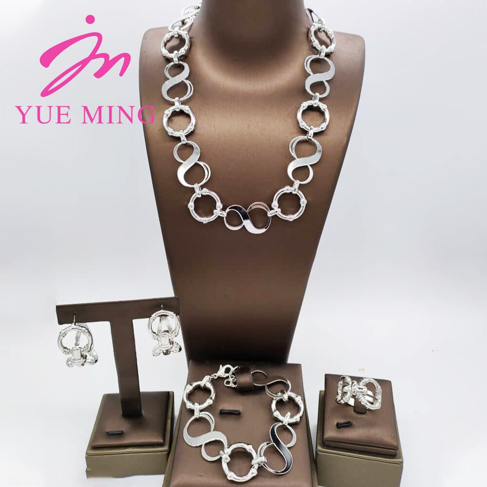 Nigerian Wedding Jewelry Set Gold Plated Copper Chain Dubai African Necklace Bracelet Rings Fashion Bridal Earrings For Women