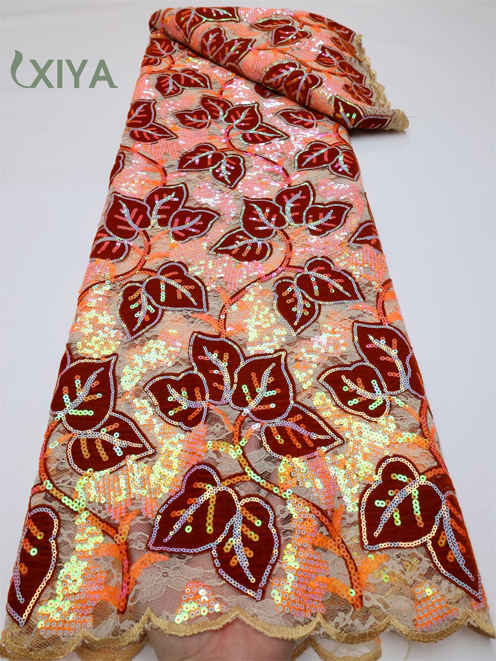 XIYA African Velvet Sequins Lace Fabric 5 Yards 2022 High Quality Soft French Tulle Nigerian Wedding Asoebi Women Dress LY749-4