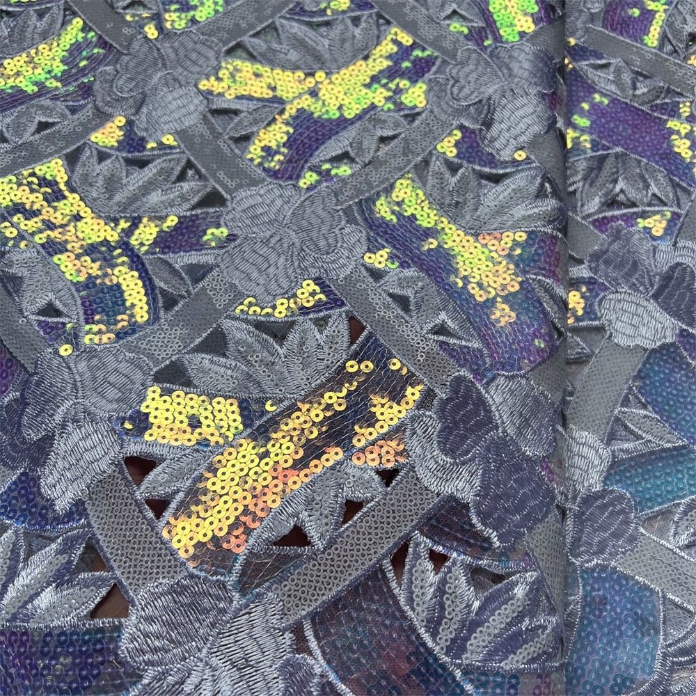 Luxury Handcut Sequence African Lace Fabric Nigerian Wedding Asoebi High Quality Sequins Organza Lace Material zp132