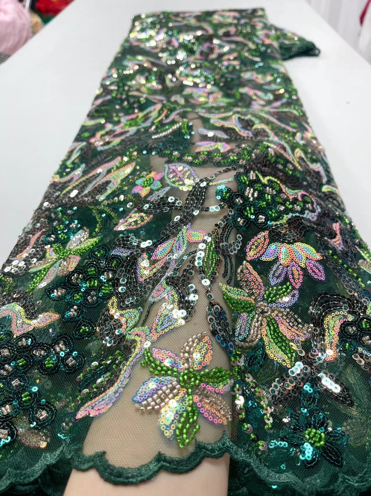 French Tulle Sequins Lace Fabric
