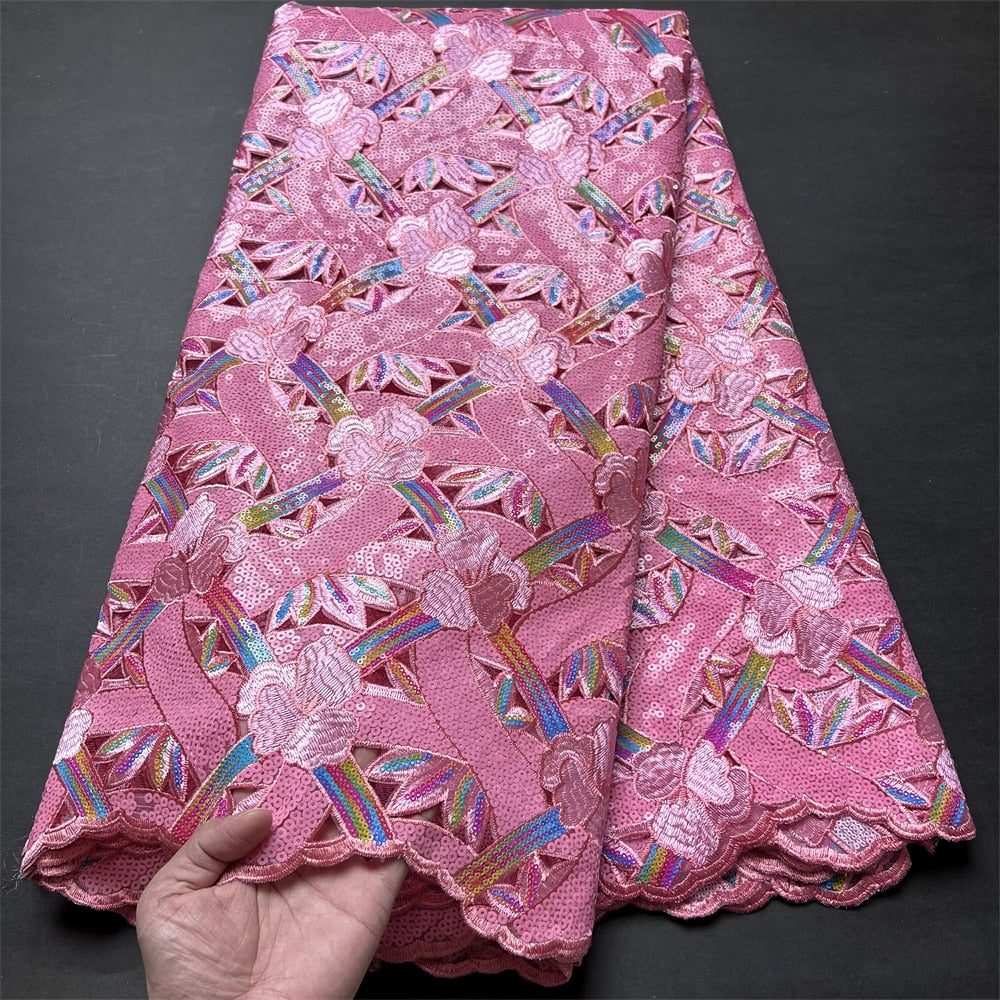 Luxury Handcut Sequence African Lace Fabric Nigerian Wedding Asoebi High Quality Sequins Organza Lace Material zp132