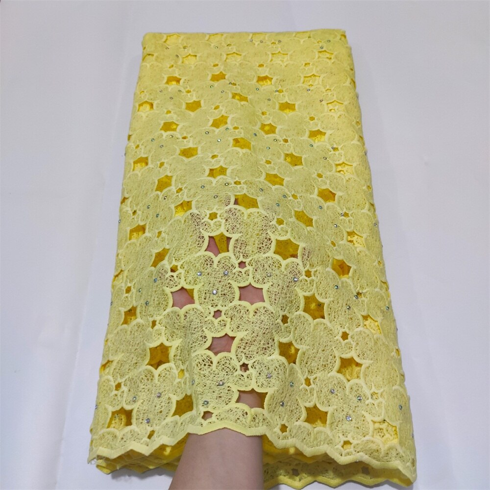 Stones African Lace Fabric 5 Yards Yellow High Quality French Tulle Net Lace Material Nigerian Women Asoebi Wedding Fabrics