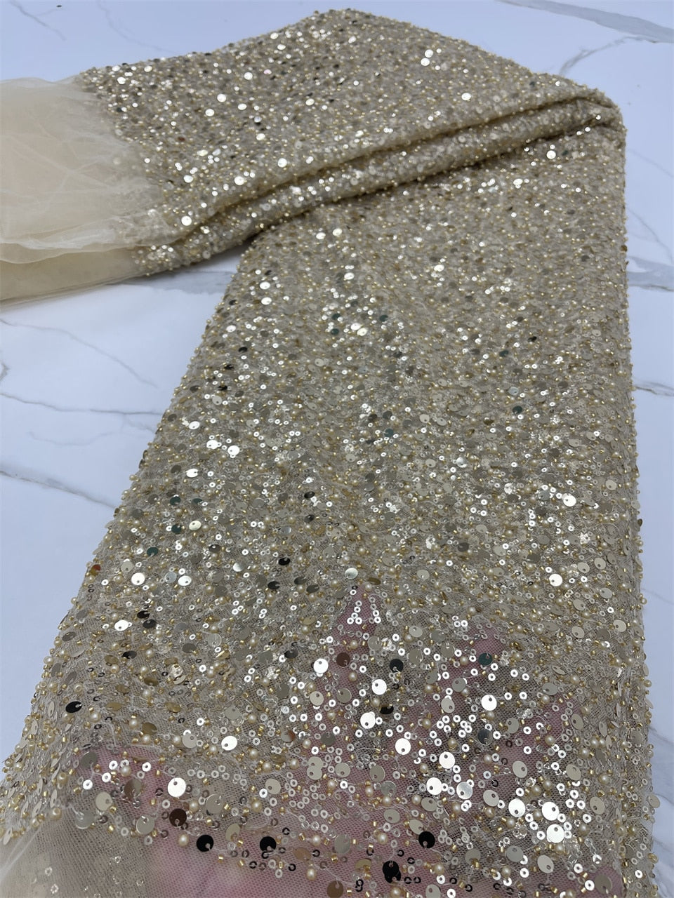 Champagne Sequins Swiss Lace