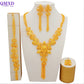Trendy Nigerian Dubai Gold Color Jewelry Set For Women Tassel Long Chain Bridal Long Necklace Bracelet Earring Ring Wedding Sets
