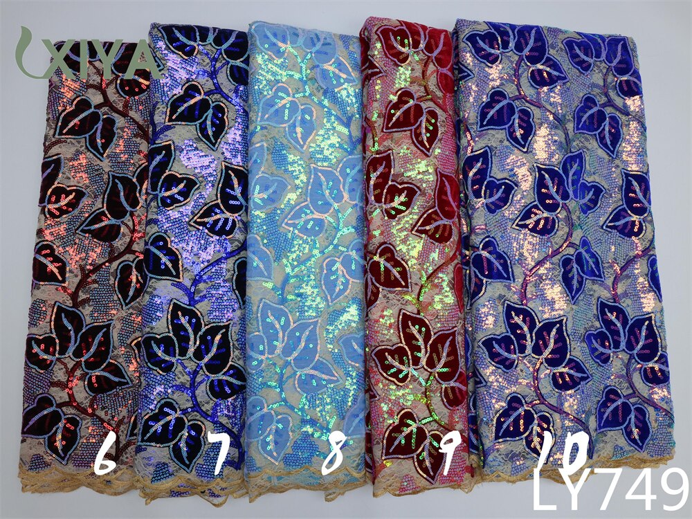 XIYA African Velvet Sequins Lace Fabric 5 Yards 2022 High Quality Soft French Tulle Nigerian Wedding Asoebi Women Dress LY749-4