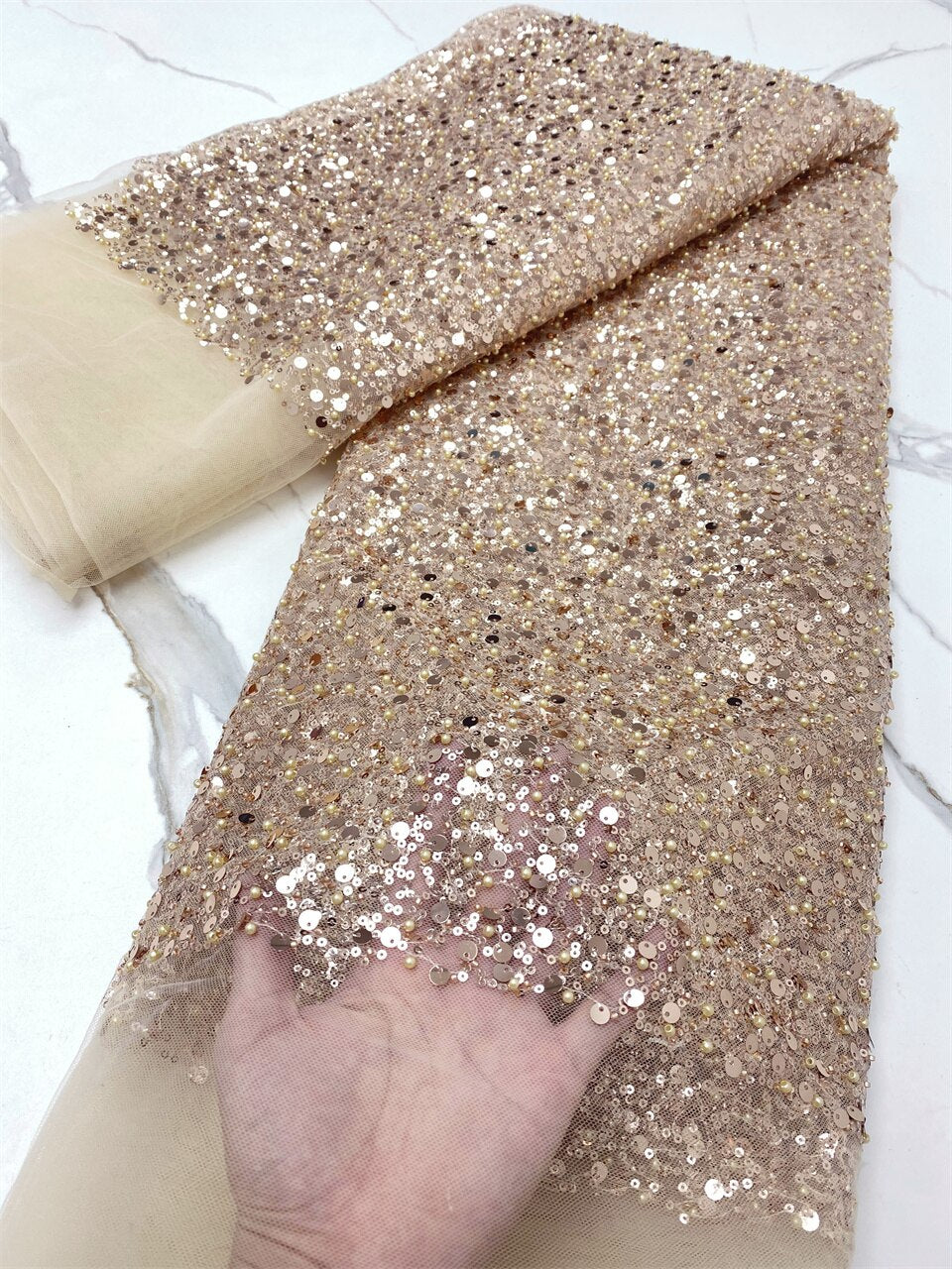 Rose Gold Sequins Swiss Lace
