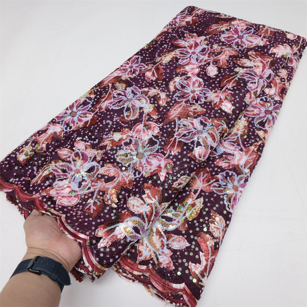 Luxury Flocking Velvet French Net Lace Fabric 5 Yards High Quality Sequins Embroidery Nigerian Lace Material Asoebi Dress LY1467