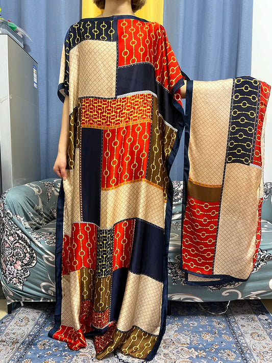 Tropical luxury kaftan dress for women, elegant resort wear with vibrant prints and flowy fabric
