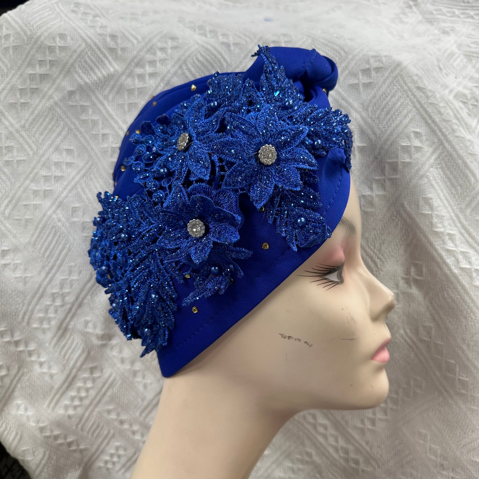 Double Bow Turban Cap With Sequins 
