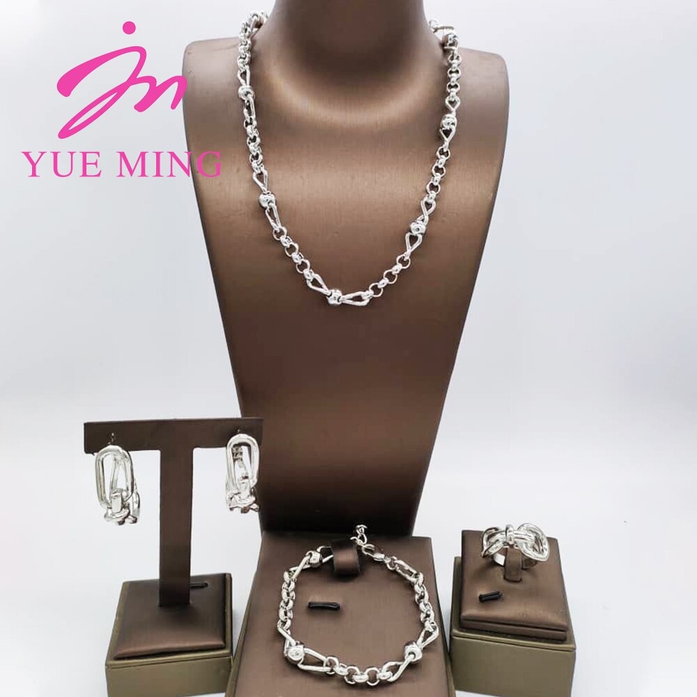 Nigerian Wedding Jewelry Set Gold Plated Copper Chain Dubai African Necklace Bracelet Rings Fashion Bridal Earrings For Women