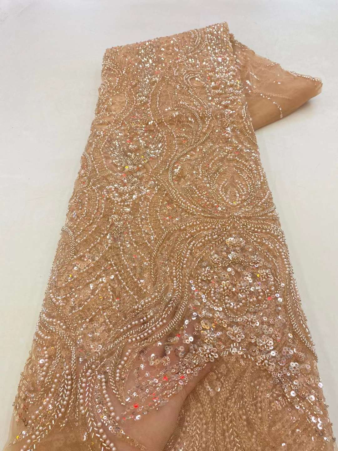 Luxury Beads Sequence African Lace Fabric 5 Yards 2023 High Quality French Tulle Sequins Nigerian Asoebi Wedding Fabrics Sewing