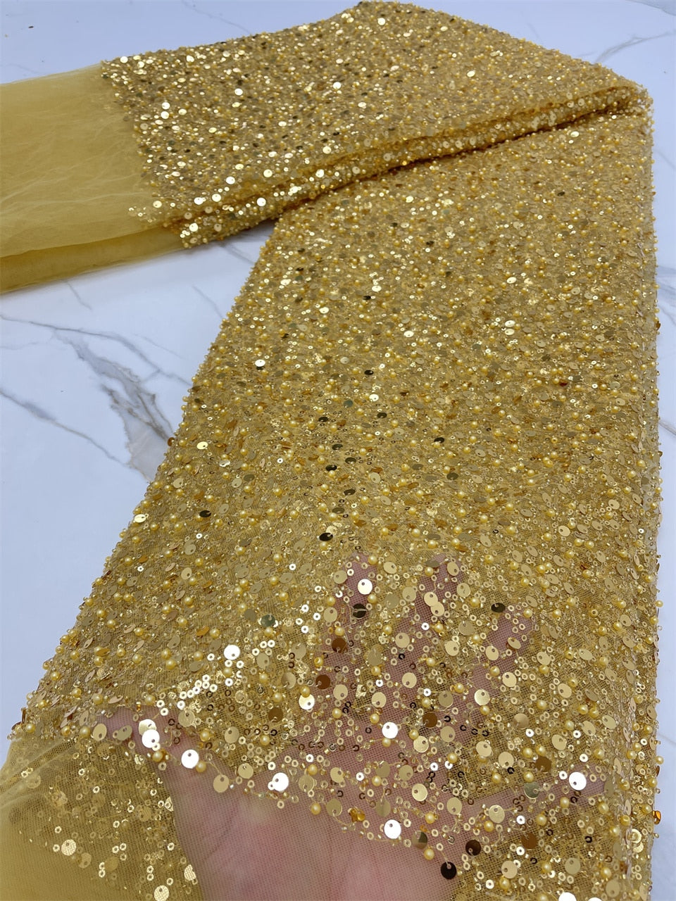 Gold Sequins Swiss Lace