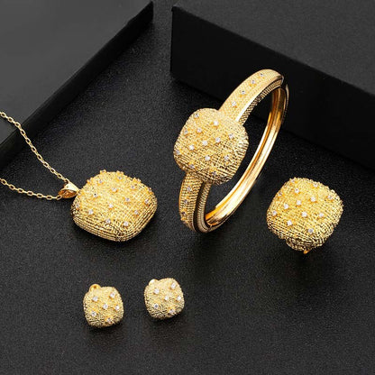 Zlxgirl brand African Nigerian Gold chain pendant earring bracelet ring four pc jewelry set Dubai gold bridal bijoux set couple