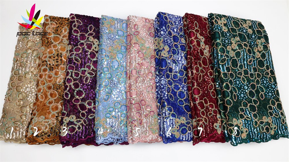 PGC Embroidery African Sequins Lace Fabric 5 Yards 2022 High Quality Nigerian Wedding Asoebi French Tulle Lace Material LY506-2