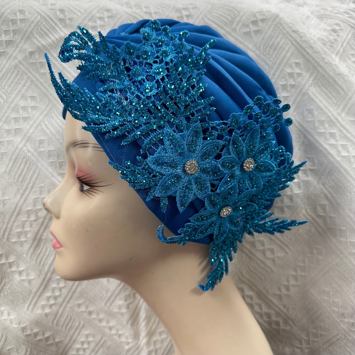 Double Bow Turban Cap With Sequins