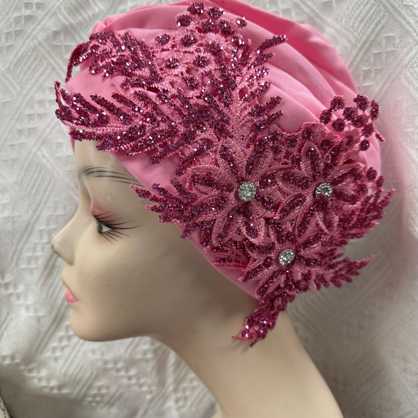 Double Bow Turban Cap With Sequins