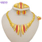 Trendy Nigerian Dubai Gold Color Jewelry Set For Women Tassel Long Chain Bridal Long Necklace Bracelet Earring Ring Wedding Sets