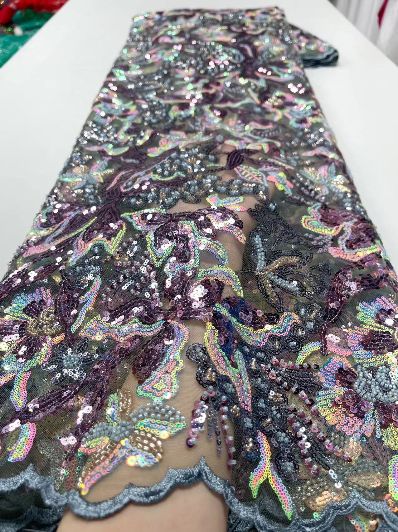 French Tulle Sequins Lace Fabric