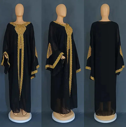 Gold Two-Piece Kaftan Abaya Set – Modest Luxury Dress
