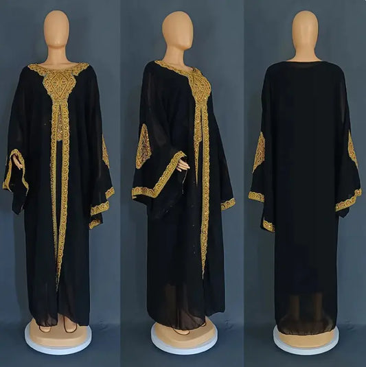 Gold Two-Piece Kaftan Abaya Set – Modest Luxury Dress