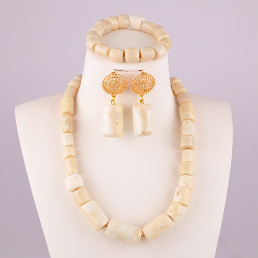 Nigeria Wedding Bridal Wedding Jewelry White Natural Coral Bead Necklace Jewelry African Wedding Banquet Jewelry Set AU-116
