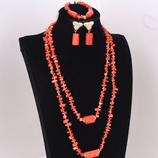 Coral Beads Necklace Jewelry Set