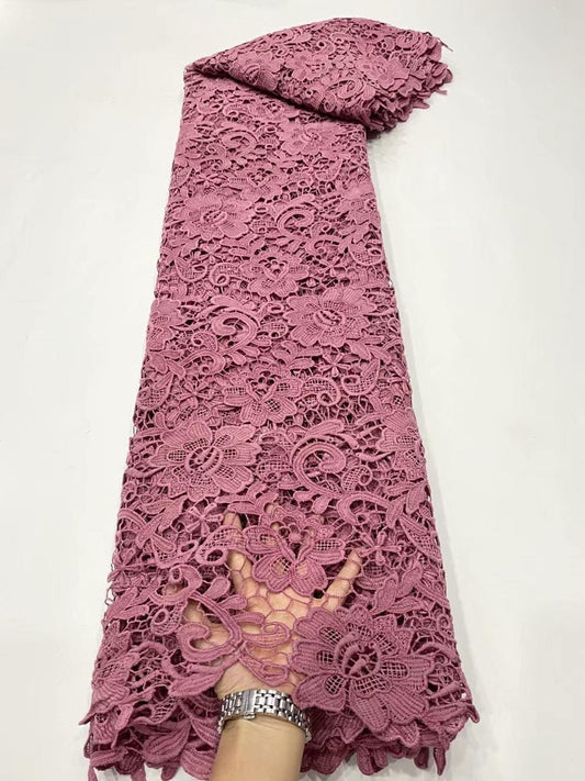 Dusty Pink Cord Guipure Lace Nigerian African Big Flower Asoebi Fabric For Wedding Dress Sewing Materials