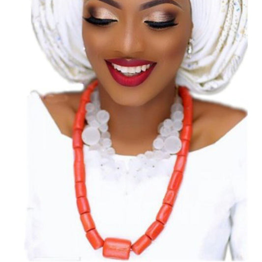 Dudo African Coral Beads Jewelry Set One Layer With Big Balls In the Middle Necklace+ Bracelet+Earrings Accessories Traditional