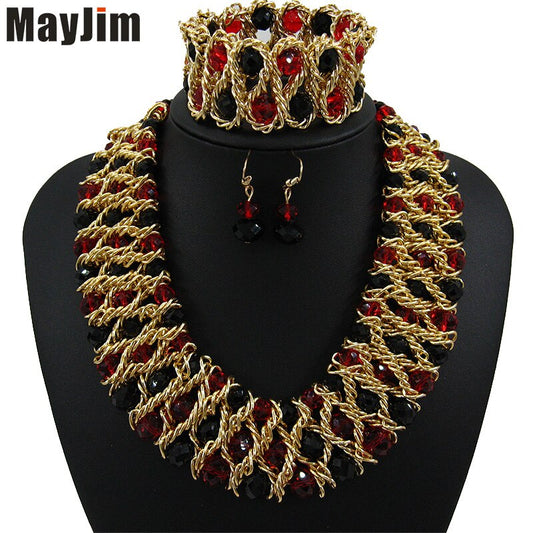 Statement necklace fashion jewelry sets Handmade gold chain african nigerian crystal bead dubai jewelry sets Vintage Bijoux