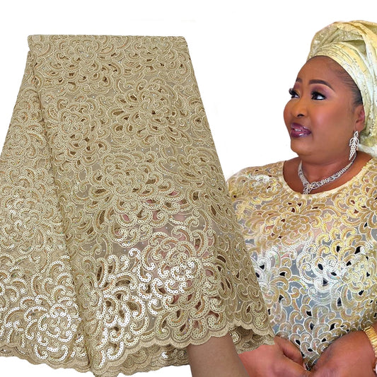 Luxury Sequence Handcut Fabric 5 Yards Sequin Embroidery