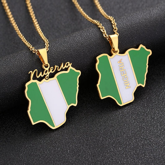 Gold Plated Stainless Steel Nigerian Map Pendant Necklace Unisex