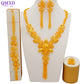 Trendy Nigerian Dubai Gold Color Jewelry Set For Women Tassel Long Chain Bridal Long Necklace Bracelet Earring Ring Wedding Sets