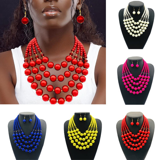 Multi Layer Beads Statement Women Necklace Earrings Sets Handmade Bohemian Bridal Wedding Party Accessories African Jewelry Bibs