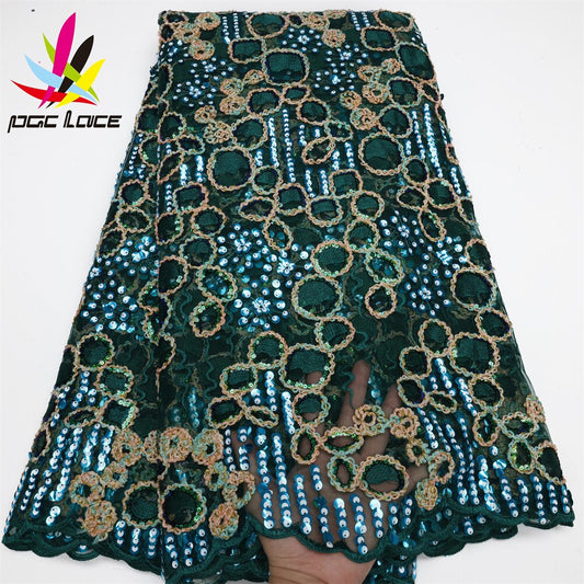 PGC Embroidery African Sequins Lace Fabric 5 Yards 2022 High Quality Nigerian Wedding Asoebi French Tulle Lace Material LY506-2