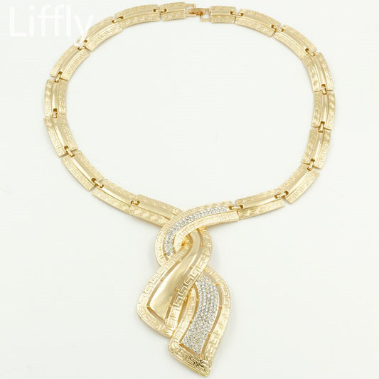 Dubai Gold Jewelry Fashion African Nigerian Crystal Necklace Bracelet Ring Wedding Earrings Women Bridal Jewelry Sets