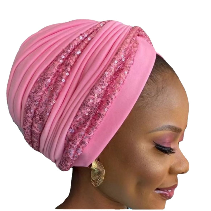 Sequin Pleated Turban Headtie