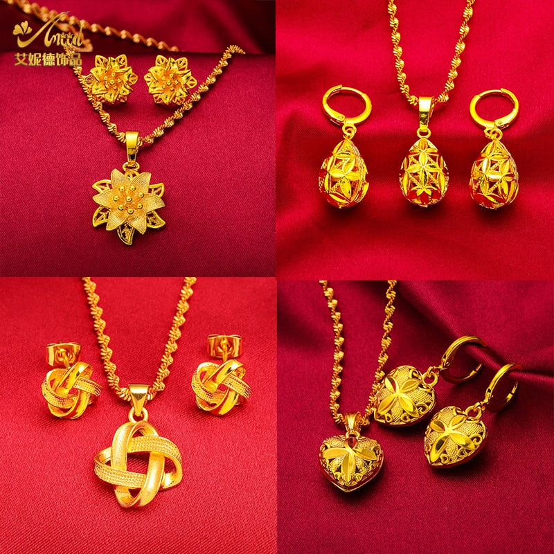 Dubai Gold Color Necklace and Earring Sets