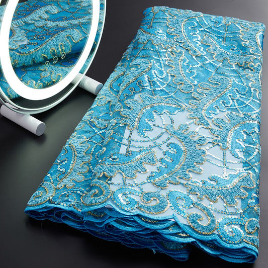 🌸 Flower Sequins French Tulle Lace – 5 Yards Luxury Fabric for Dresses & Occasions
Create unforgettable looks with this Flower Sequins French Tulle Lace, a premium 5-yard fabric featuring delicate floral embroidery and sparkling sequins on soft, sheer tulle. Perfect for bridal gowns, asoebi dresses, and evening wear, this lace blends elegance and glamour for any special occasion.

The lightweight yet rich texture makes it ideal for custom tailoring and formal African fashion.

📝 Product Features:
5 yards 