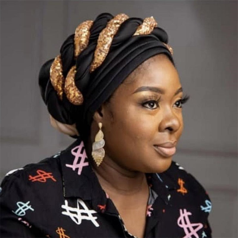 Sequins Double Twisted Turban Cap